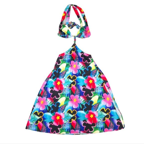 For Love & Lemons Midi Dress Silk Blend Floral Cut Out Colorful Retro Tropical - Picture 13 of 14